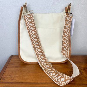 Ahdorned Canvas Messenger Bag Crossbody Interchangeable Strap Vegan Leather NEW